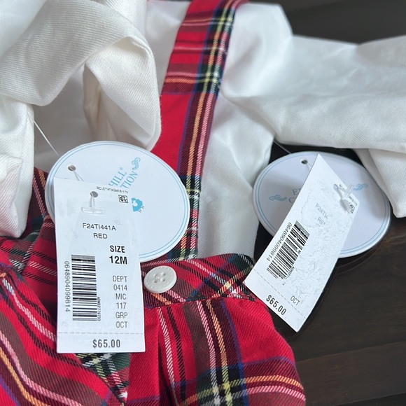 Edgehill Collection Peter Pan Collar Shirt & Tartan Plaid Suspender Short Set - Picture 7 of 7